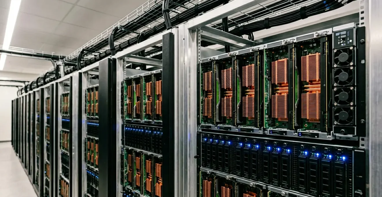 High-performance GPU server infrastructure with precision hardware components arranged in technical configuration