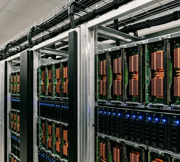 High-performance GPU server infrastructure with precision hardware components arranged in technical configuration