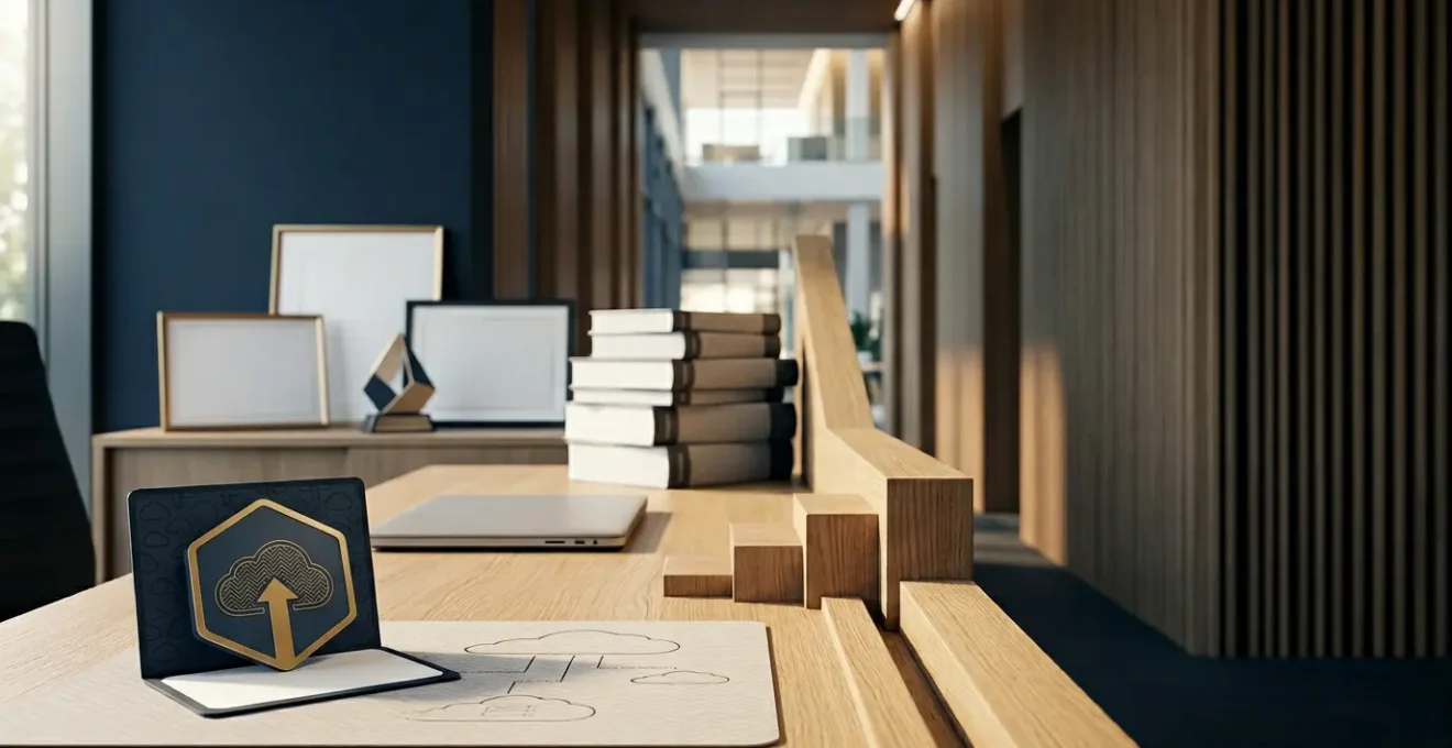 Professional cloud architect reviewing AWS certification paths with visible career growth trajectory and salary advancement