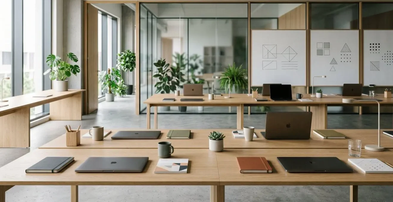 Modern office workspace with focus on efficient collaboration and streamlined workflows