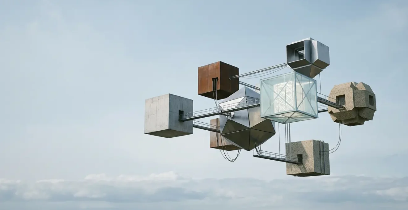 Abstract visualization of scalable microservices architecture demonstrating system decoupling for exponential growth