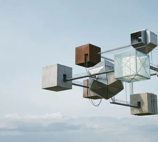 Abstract visualization of scalable microservices architecture demonstrating system decoupling for exponential growth