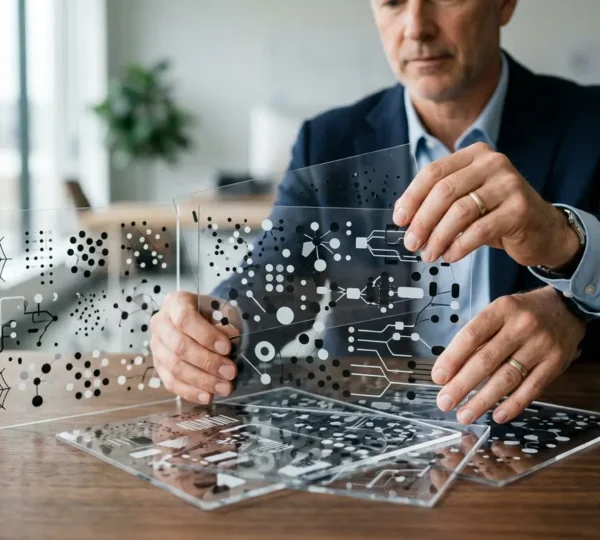 Executive analyzing strategic data visualizations to make informed business decisions