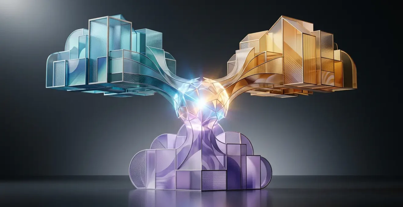 Abstract visualization of interconnected cloud infrastructure with unified control plane across distributed systems