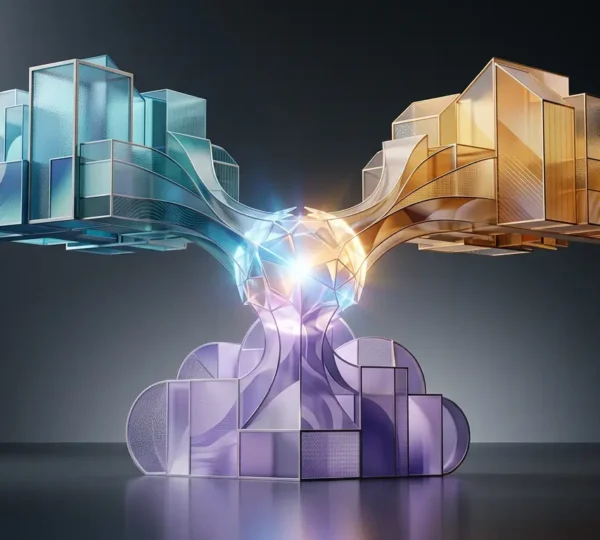 Abstract visualization of interconnected cloud infrastructure with unified control plane across distributed systems