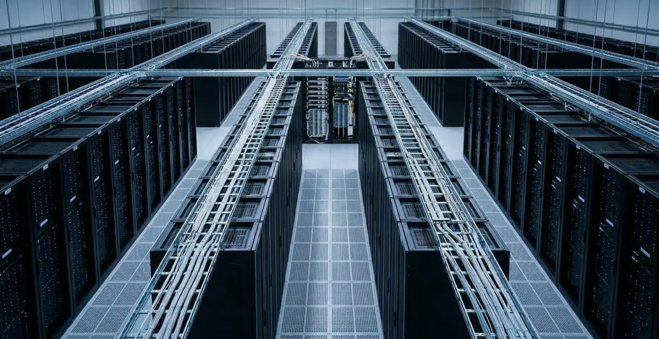 Enterprise network infrastructure connecting on-premises data center to cloud services through dedicated fiber connections for low-latency hybrid integration