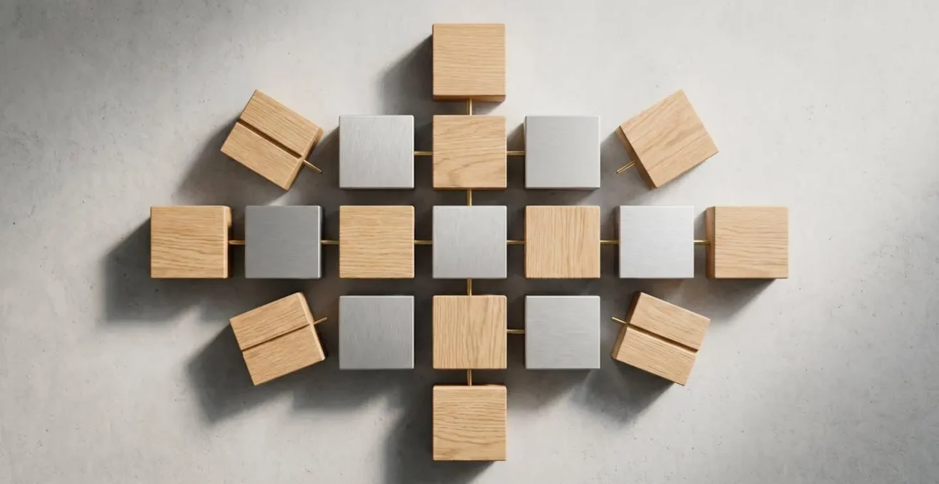 Abstract visualization of modular architecture and microservices design patterns