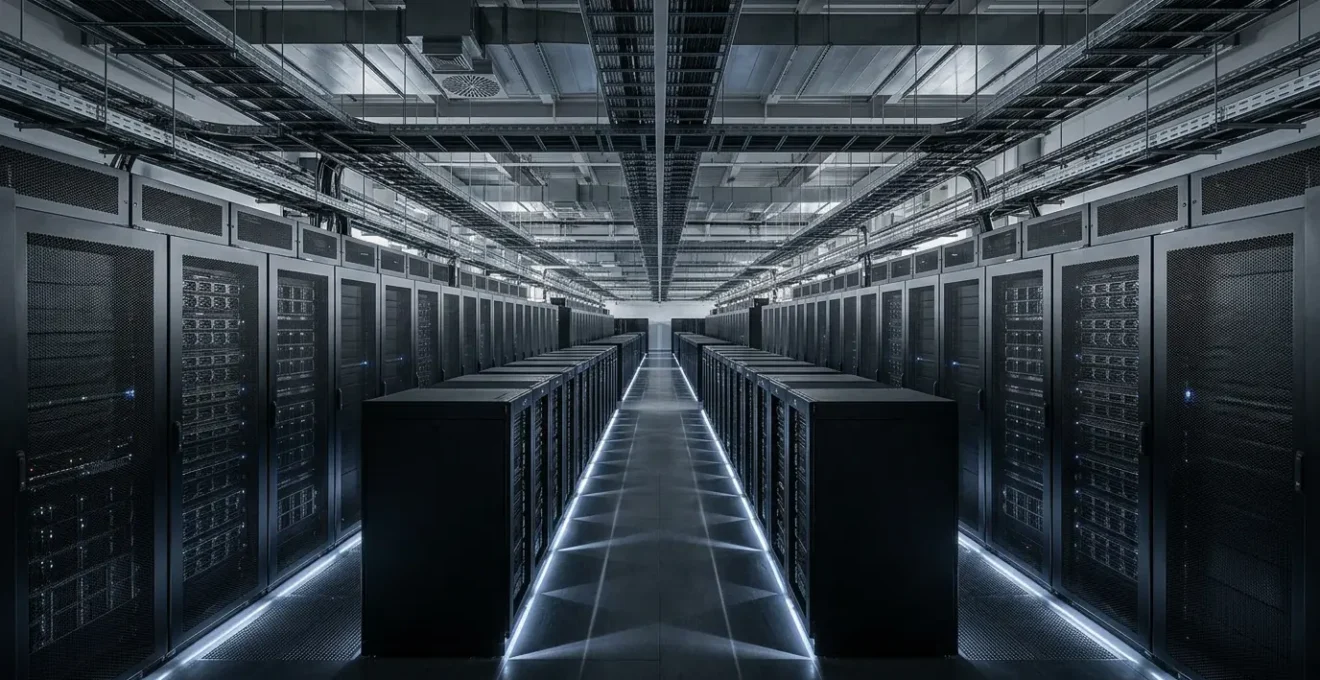 Abstract representation of high-performance data storage architecture with distributed systems at massive scale