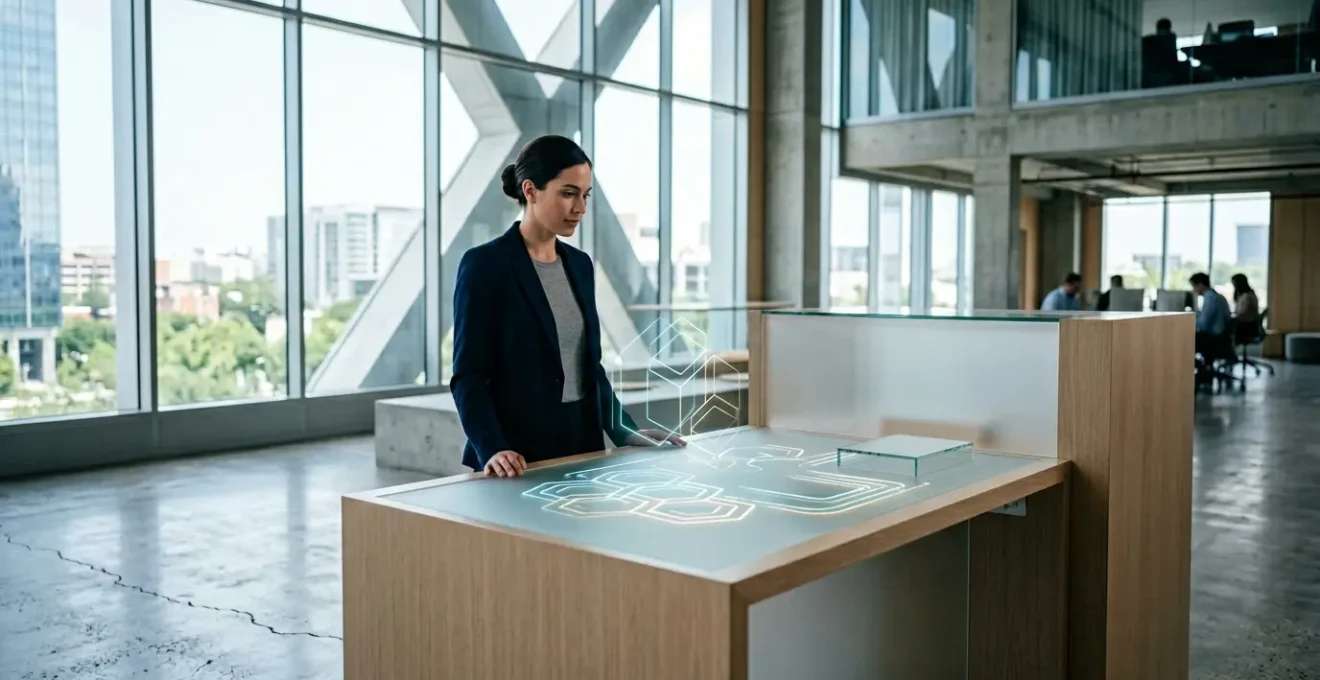 Professional scene showing modern identity verification process with biometric authentication technology in action