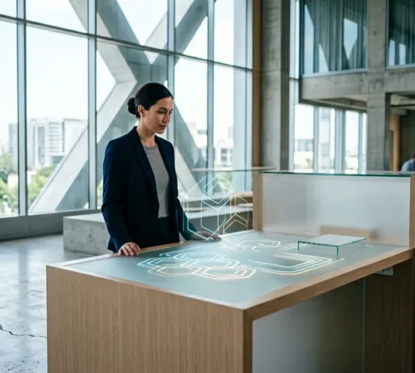 Professional scene showing modern identity verification process with biometric authentication technology in action