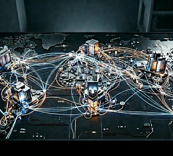 Multi-cloud infrastructure architecture with distributed network connections spanning multiple data center regions