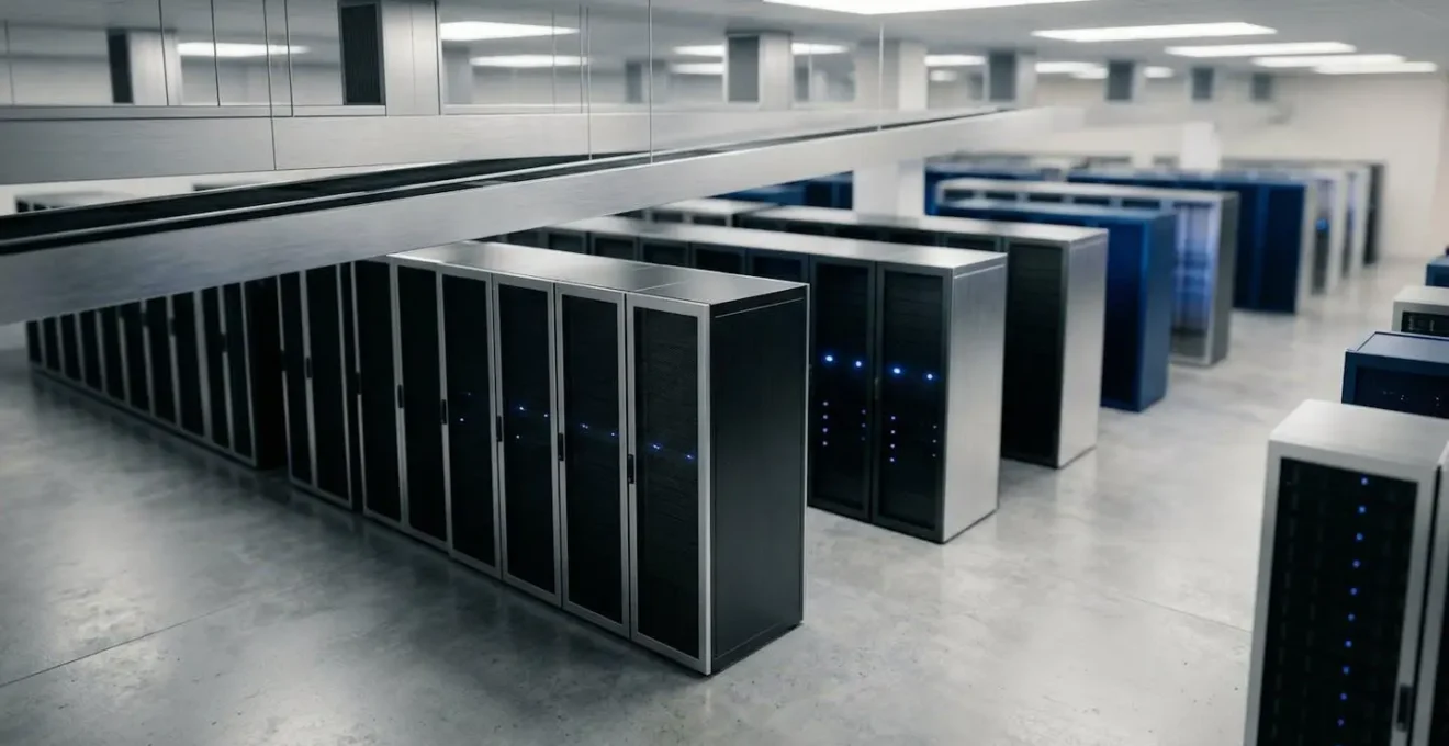 Minimalist visualization of serverless cloud infrastructure scaling dynamically with operational efficiency