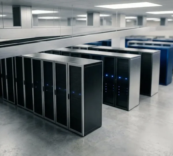 Minimalist visualization of serverless cloud infrastructure scaling dynamically with operational efficiency