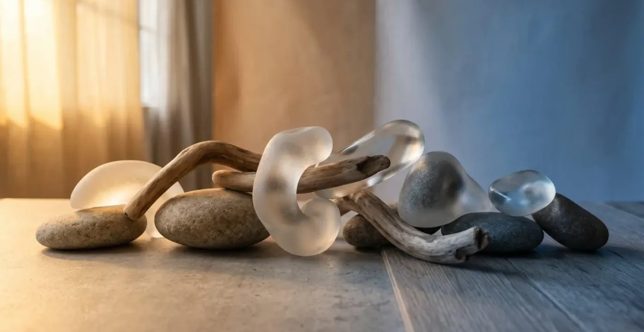 Symbolic composition showing flowing organic forms transitioning across gradient light suggesting continuous workflow across time zones