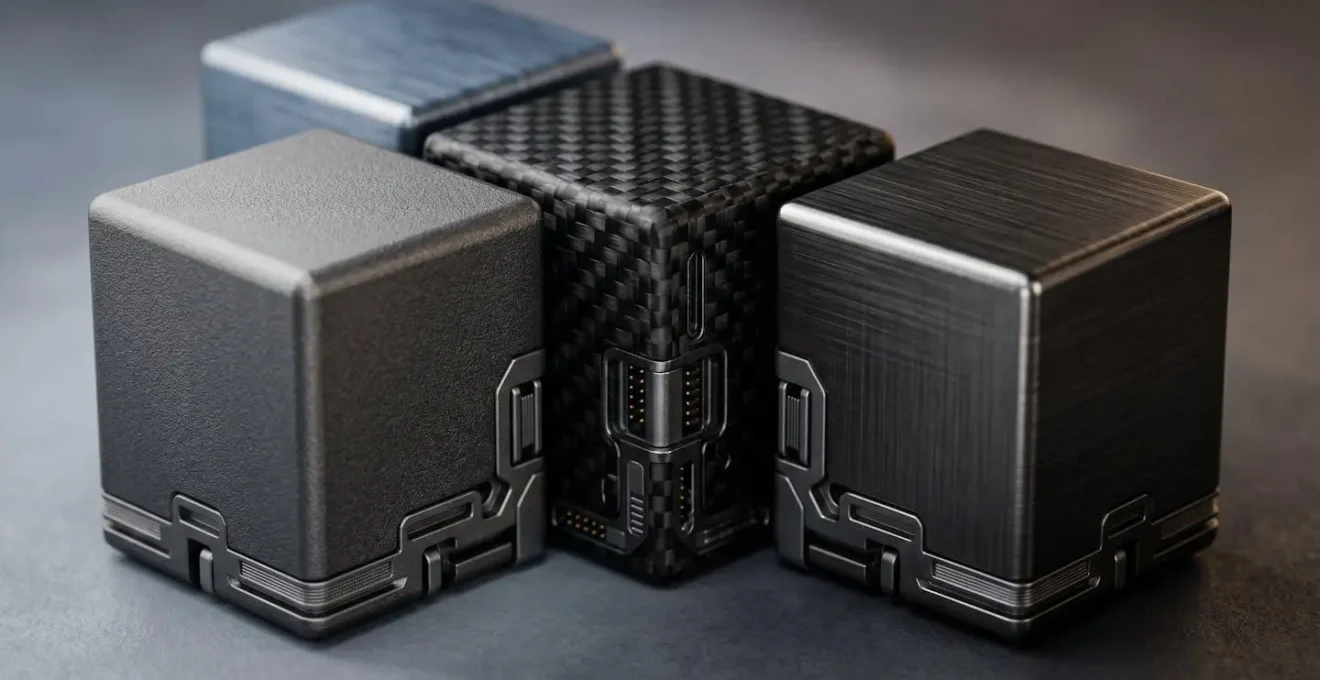 Close-up macro photograph of modular infrastructure components showing core and extension pattern architecture