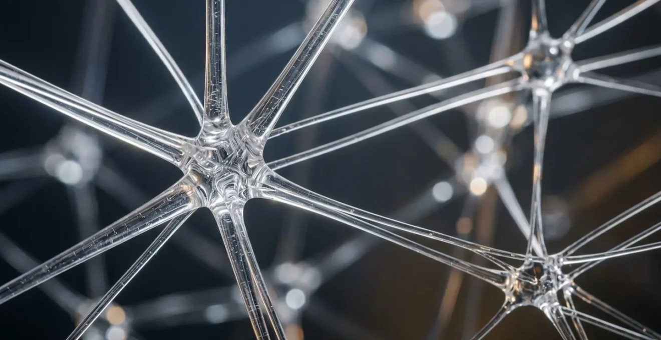 Macro photograph of interconnected transparent threads representing data lineage and KPI traceability