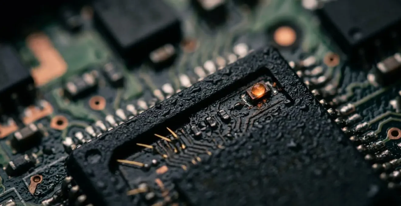 Macro view of low-power sensor component in sleep mode with minimal energy consumption indicators